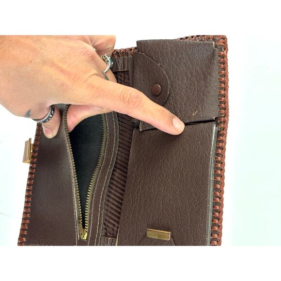 Vtg Hand Tooled Leather Roper Wallet Clutch Checkbook Floral Carved Western Boho - Picture 11 of 13